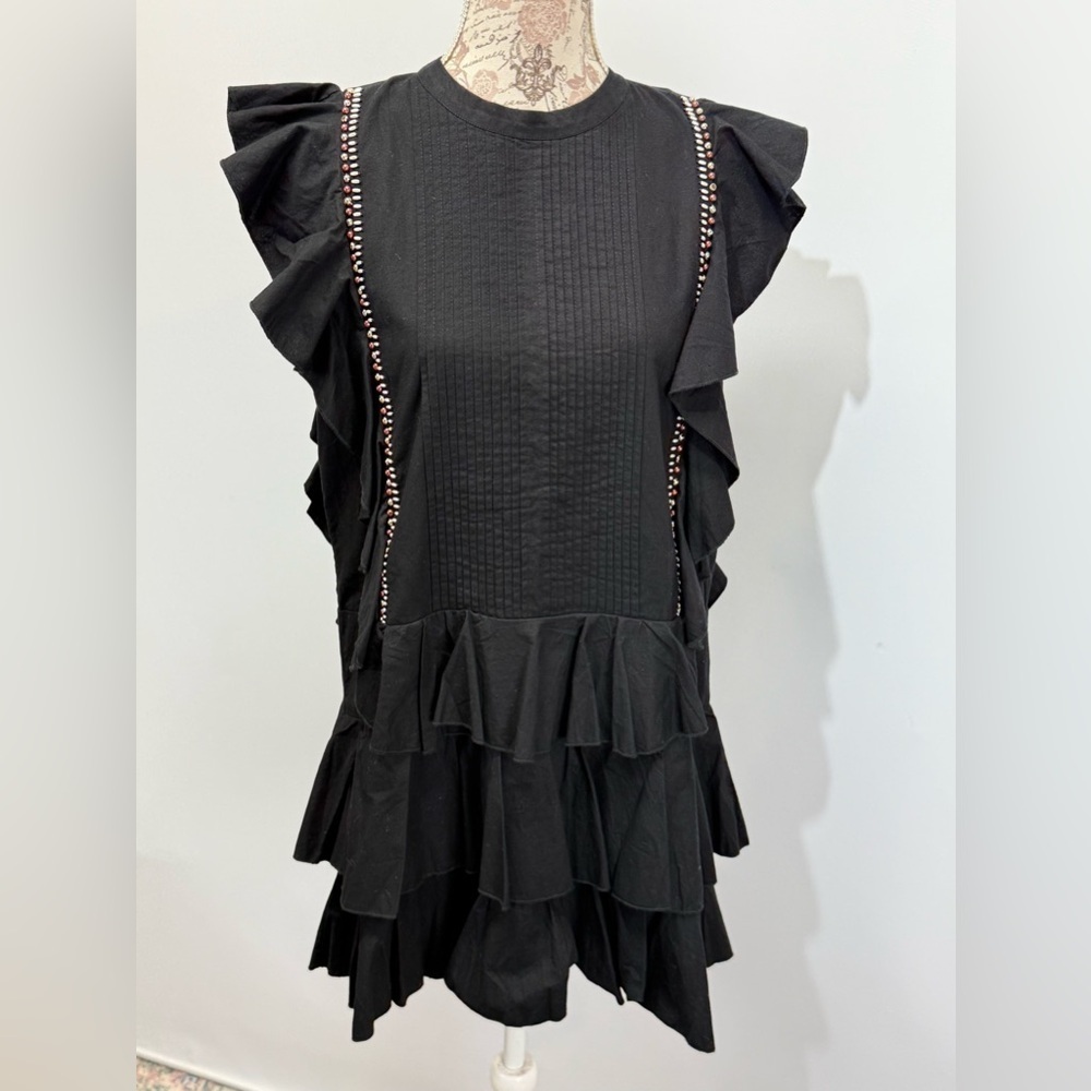 PIPER by TOWNSEN Black flutter sleeve tiered mini dress size L